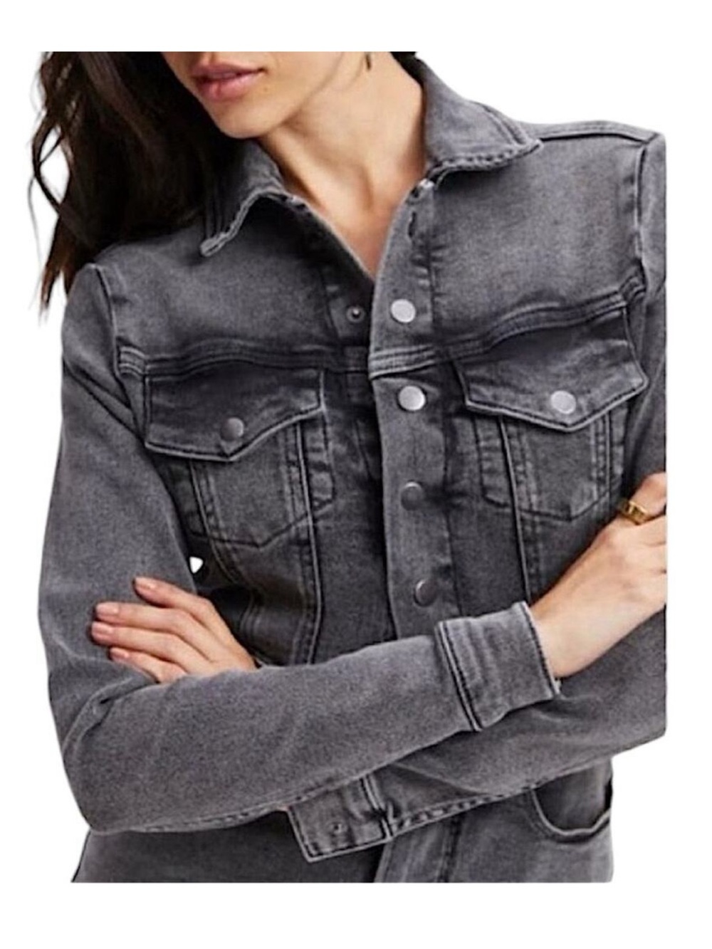 Good American Grey-Black Denim Long Sleeve Romper - Picture 3 of 10
